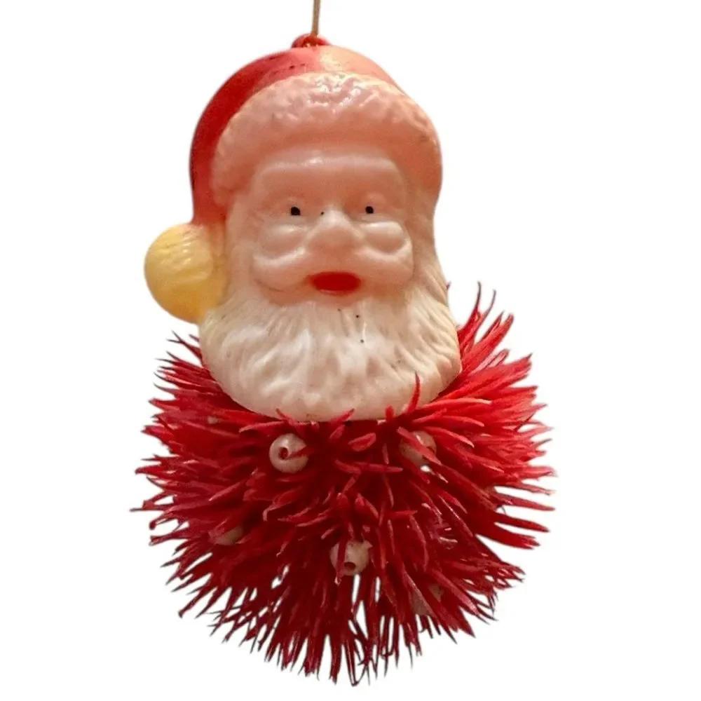 Mid Century 60s Santa Claus Christmas Ornament Plastic Head Porcupine Body VIDEO